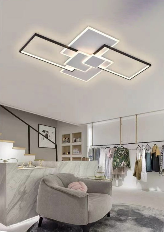 TEKHOME Plafoniera LED Geometrica 83W, 6640 lm, 3000K–4000K–6500K, Dimmerabile, CRI>80, Fascio 270°, IP20, Bianco/Nero, 110×70 cm, Modello C67-3C
