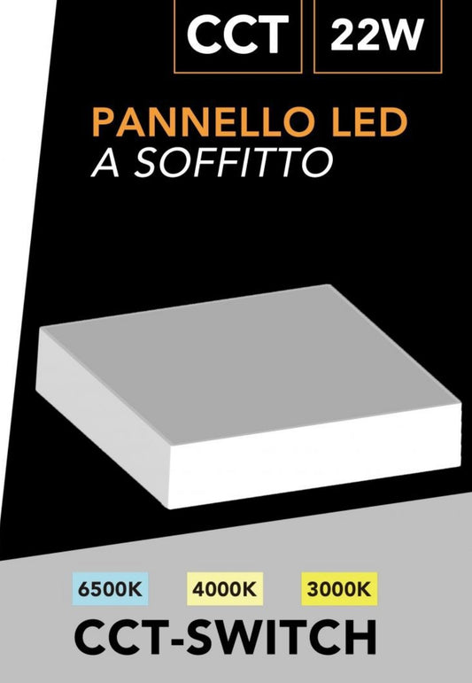 TEKHOME Pannello LED Quadrato 22W, 3000K-6500K CCT, Luce a Tre Colori, Plafoniera LED da Soffitto, Bianco, XGTHDF22-3C