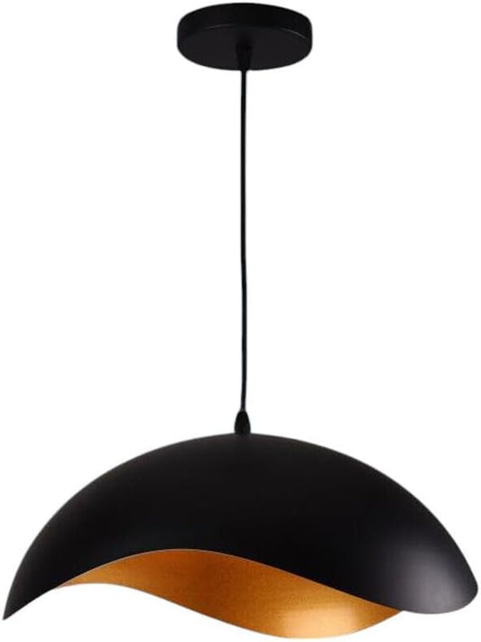 Lampadario Sospeso E27 Moderno a Forma di Conchiglia, Regolabile, Design Minimalista per Cucina, Soggiorno e Camera da Letto (Nero e dorato) A23-N