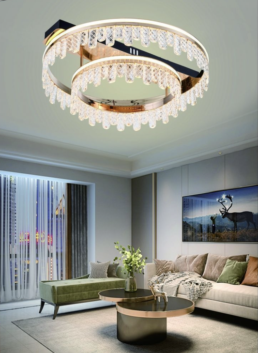 TEKHOME Plafoniera LED Moderna 72W Dimmerabile, Lampadario Soffitto con Cristalli, Design Rotondo a Doppio Anello, 5760LM, 3 Colori Selezionabili, Ø60cm, per Soggiorno Camera Cucina PN-30-3C