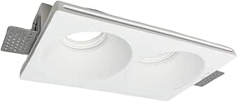 Portafaretto in Gesso da Incasso Doppio GU10 – Faretto da Soffitto Verniciabile, Bianco, IP20, Per Cartongesso, Lampadine GU10 Max 2x20W GS-25