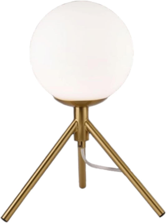 Lampada da Tavolo Minimalista Bronzo con sfera in Vetro Bianco Design Elegante per Illuminare e Decorare Spazi Interni Adatta a Comodini Scrivanie e Tavolini Altezza 30 cm (1 sfera con treppiede) D35
