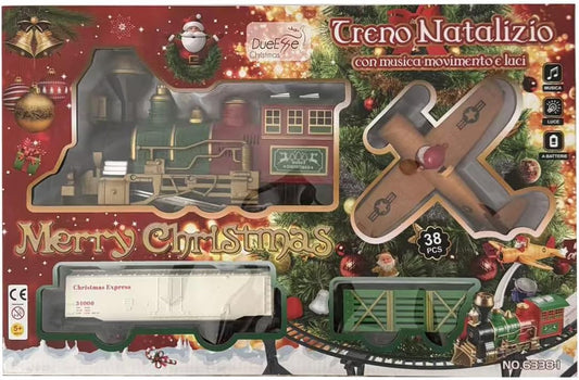 Treno Natalizio con Aeroplano 38 Pezzi con Musica, Luci e Movimento – Set Decorativo di Natale con Pista Sospesa, Effetti Sonori e Luminosi, Idea Regalo per Bambini e Decorazione Natalizia
