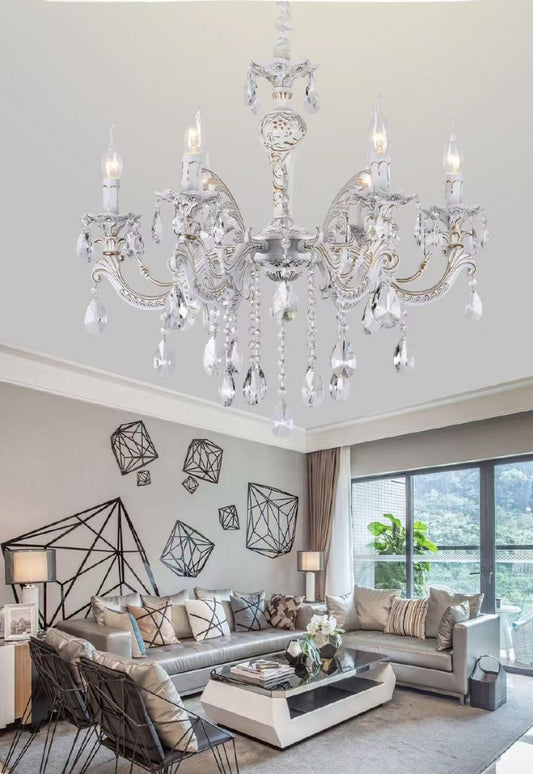 TEKHOME Lampadario Sospeso Design con 6 Luci, Vetro e Finitura Oro, Attacco E14, 40W Max per Lampada, per Interni, Dimensioni 66x62cm (Lampadine Non Incluse) A01-6