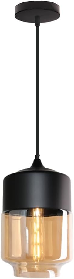 Lampadario Industriale E27 Lampada a Sospensione Paralume in Vetro Luce a sospensione Vintage Creativa per Soggiorno Corridoio Camera da letto, Nero LP-14N
