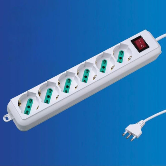 2 PezziMultipresa Bipasso Italiana 6 Posti con Interruttore, Spina 10A, Cavo Lungo 3 m, Presa Multipla per Casa e Ufficio, Colore Bianco – C-XSL3006-3M