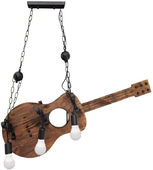 LAMPADARIO A SOSPENSIONE COUTRY RUSTICO IN LEGNO A FORMA DI CHITARRA CON 6 ATTACCHI E27 A53