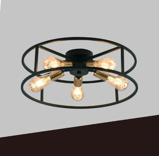 TEKHOME Ceiling Light Industrial Style Metal Lamp Black with 5 Gold Lamp Holder E27 Bedroom Living Room C71-5