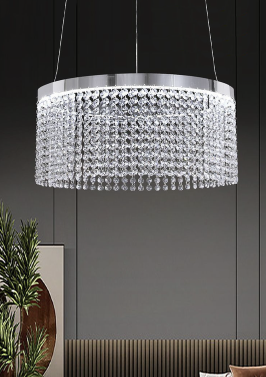 TEKHOME Lampadario a Sospensione Universo con Cristalli, Lampadario LED Soffitto 35W 2800LM, Luce Fredda 8000K, Acciaio Inox Bianco, per Soggiorno Classico B70-F