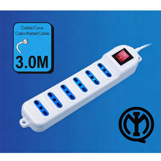 2 Pezzi– Multipresa 6 Posti con Interruttore, Cavo 3 m, Spina Italiana, Ciabatta Elettrica Bianca per Casa e Ufficio – X203070-3M