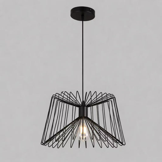 Lampadario a Sospensione Industriale E27, Design Vintage in Metallo Nero, Lampadario Moderno per Cucina Sala da Pranzo Soggiorno, Stile Gabbia, Facile Installazione – LP-52N