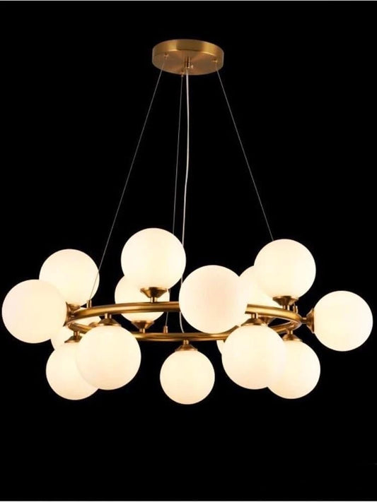 Lampadario a sospensione in metallo bronzo con 15 sfere sfera bianca attacco g9 B94