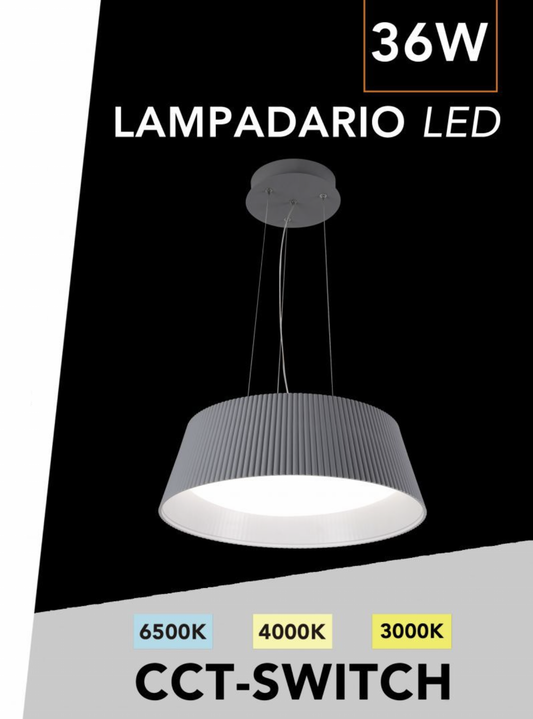TEKHOME Lampadario LED da Soffitto 36W, CCT-Switch 3000K-4000K-6500K, Design Moderno Ø45cm Regolabile in Altezza, Metallo+PS, 3240LM,Grigio, Lampada a Sospensione per Cucina, Soggiorno, Sala da Pranzo