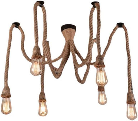 Lampadario ragno a sospensione 6 corde portalampada e27 lampada country retro arredamento rustico B59-6
