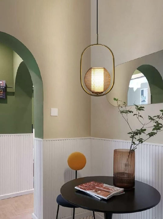 Lampadario a sospensione sospeso ovale sfera luce led E27 in metallo oro pendente semplice design moderno minimal minimalista per camera soggiorno LP-09