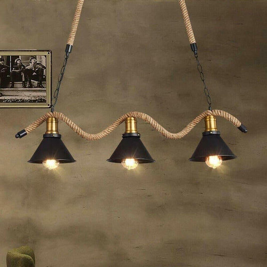 Lampadario da soffitto con corda in canapa vintage retrò lampada con 3 paralumi a campana E27 da soffitto arredamento rustico B24-3