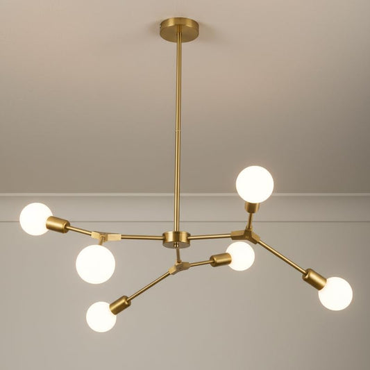 Lampadario Moderno a 6 Luci E27, Design Bracci Regolabili, Metallo Oro, Ideale per Soggiorno Cucina Camera da Letto – A45-6