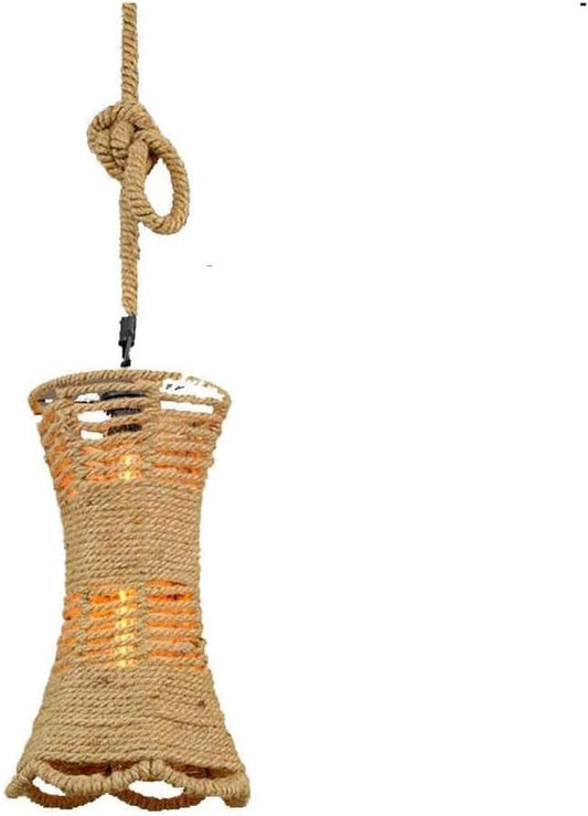 Lampadario di campagna, lampada a sospensione nostalgica retrò creativa a testa singola in corda di lino apparecchio di illuminazione a sospensione per sala da pranzo con isola della cucina A55