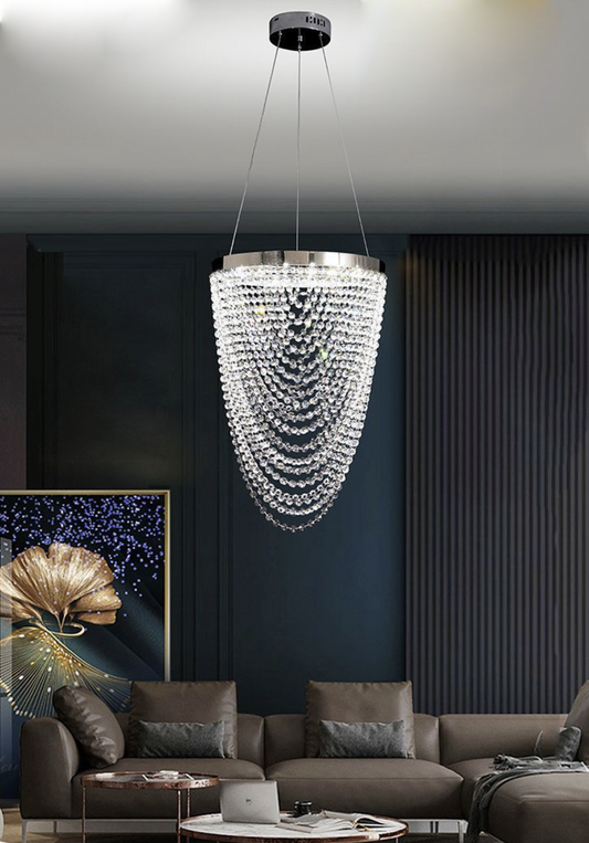 TEKHOME Lampadario Moderno a LED con Cristalli, 35W 2800LM Luce Fredda 6500K, Sospensione da Soffitto in Acciaio Inox e Cristallo per Interni, 220-240V B75-F