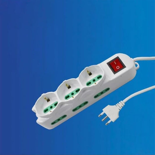 2 Pezzi Multipresa Italiana con Interruttore, 3 Prese Schuko con 6 Ingressi Bipasso 10/16A, Cavo 3 m, Spina Tipo L 16A, Max 2500W, Bianca– C-X203077-3M