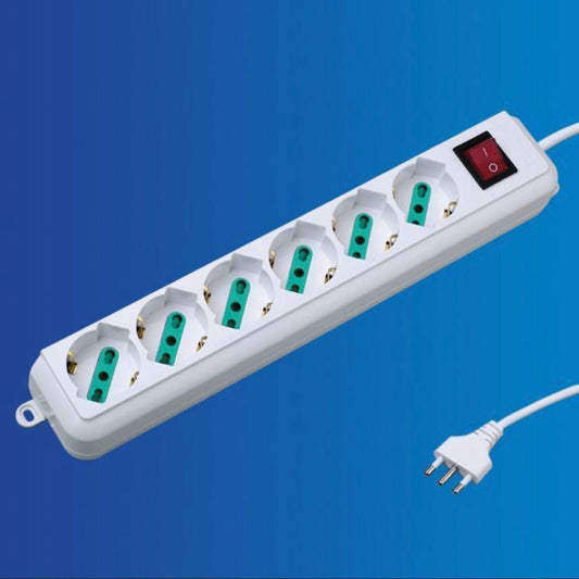 2 Pezzi Multipresa Bipasso Italiana 6 Posti con Interruttore, Spina 10A, Cavo 1,5 m, Presa Multipla per Casa e Ufficio, Colore Bianco – C-XSL3006
