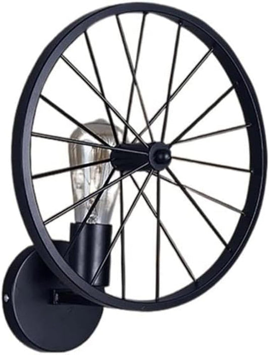 Applique da Muro E27 Design Industriale Vintage Forma Ruota Nera, Lampada da Parete Interno per Bar, Ristorante, Camera da Letto, Soggiorno AQ62-N