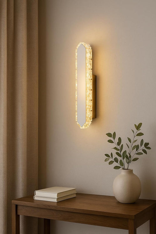 Applique da Muro LED Cristallo 5W, 3000K-6500K CCT, Moderno Lampada da Parete Interno, Acciaio Inossidabile + Vetro, per Camera da Letto, Corridoio, Soggiorno AQ21-3C