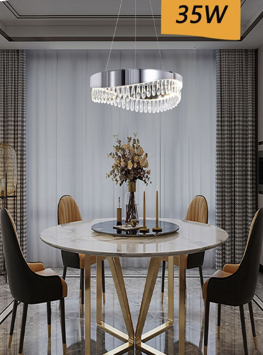 TEKHOME Lampadario LED con Cristalli, 35W 2800LM Luce Bianchissima 8000K, Sospensione Moderna in Acciaio Inox, per Interni, 220-240V B79-F