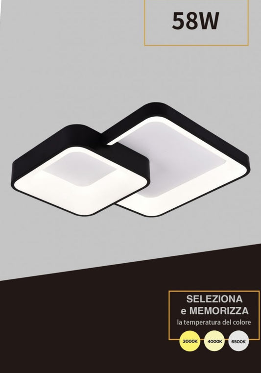 TEKHOME Plafoniera da soffitto a led 58 watt due quadrati lampadario cct tre colorazioni da 3000k a 6500k ideale per soggiorno, camera da letto, cucina e studio C59 (