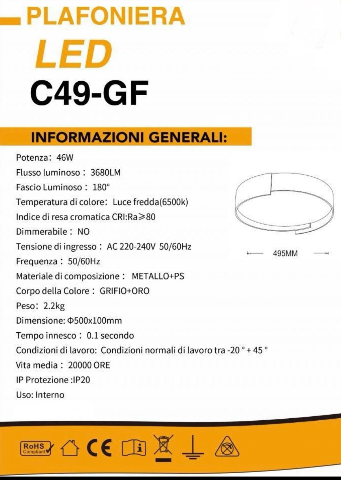 TEKHOME Plafoniera a led da interno moderna a soffitto forma tonda lampada adatta per camera da letto salone soggiorno solotto cucina locali commerciali 46W C49