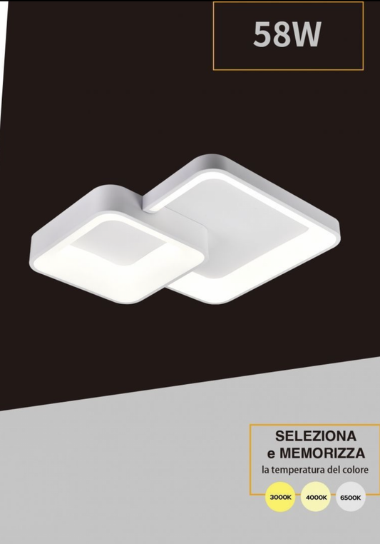 TEKHOME Plafoniera da soffitto a led 58 watt due quadrati lampadario cct tre colorazioni da 3000k a 6500k ideale per soggiorno, camera da letto, cucina e studio C59 (