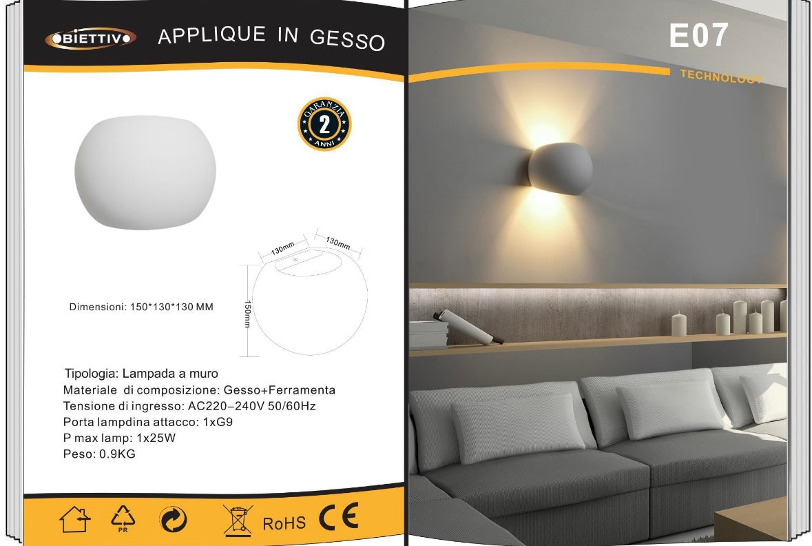 TEKHONE Applique da Parete in Gesso Bianco Design Moderno Up & Down, Lampada da Muro per Soggiorno Camera Corridoio, Attacco G9 – GS-E07