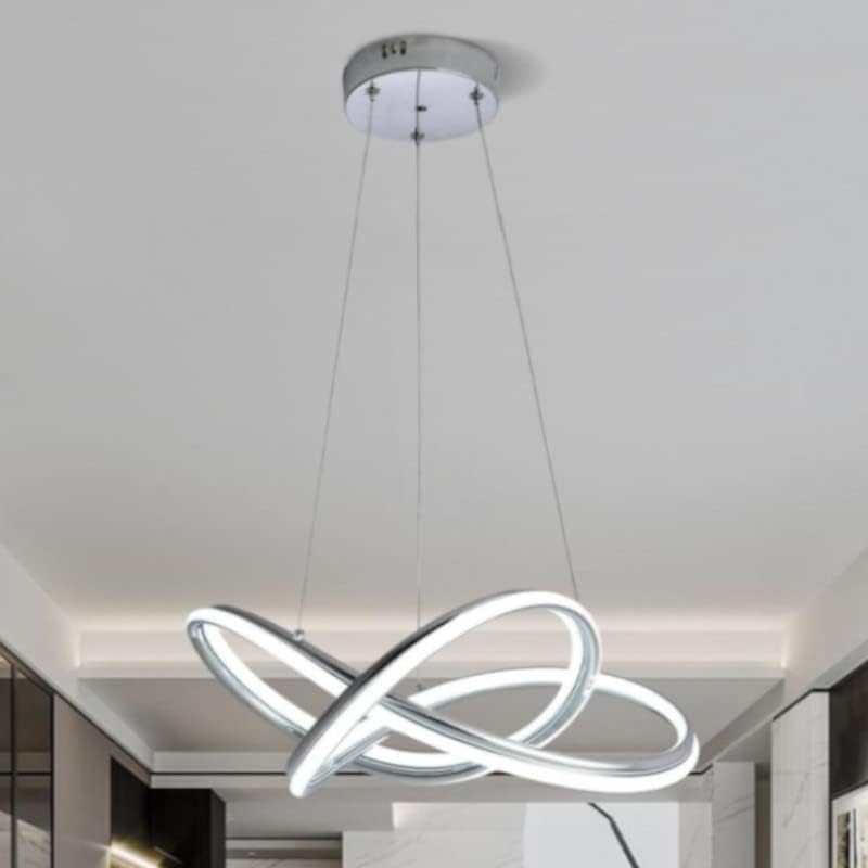 TEKHOME LAMPADARIO LED A SOSPENSIONE MODERNO INTRECCIATO CON FINITURA CROMATA 60W 3000K - 4000K - 6500K A50 (ARGENTO 3 COLORE)