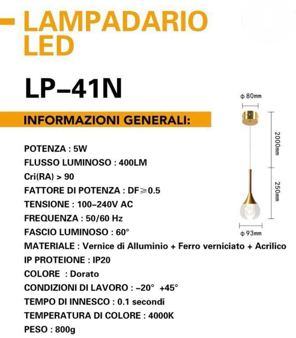 Lampadario LED LucePreziosa 5W LP-41