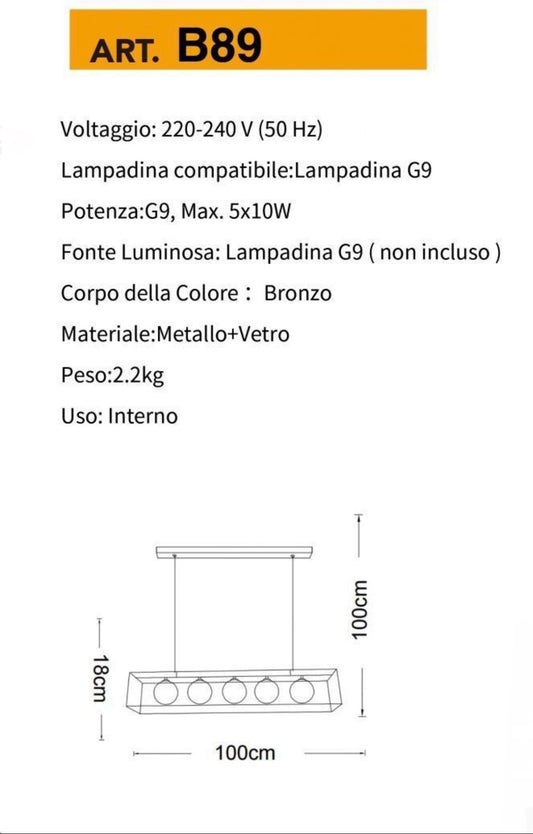 TEKHOME Lampadario a sospensione con 5 sfere in vetro bianco moderno metallo nero B89