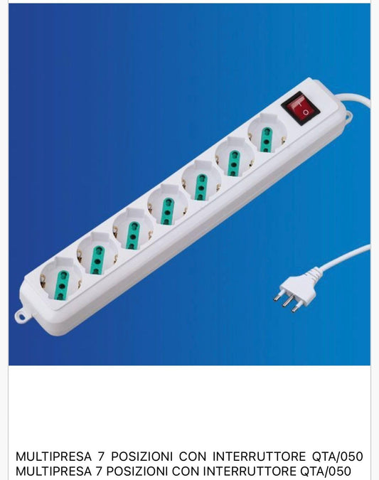 2 Pezzi Multipresa Bipasso Italiana 7 Posti con Interruttore, Spina 10A, Cavo 1,5 m, Presa Multipla per Casa e Ufficio, Colore Bianco– C-XSL3007