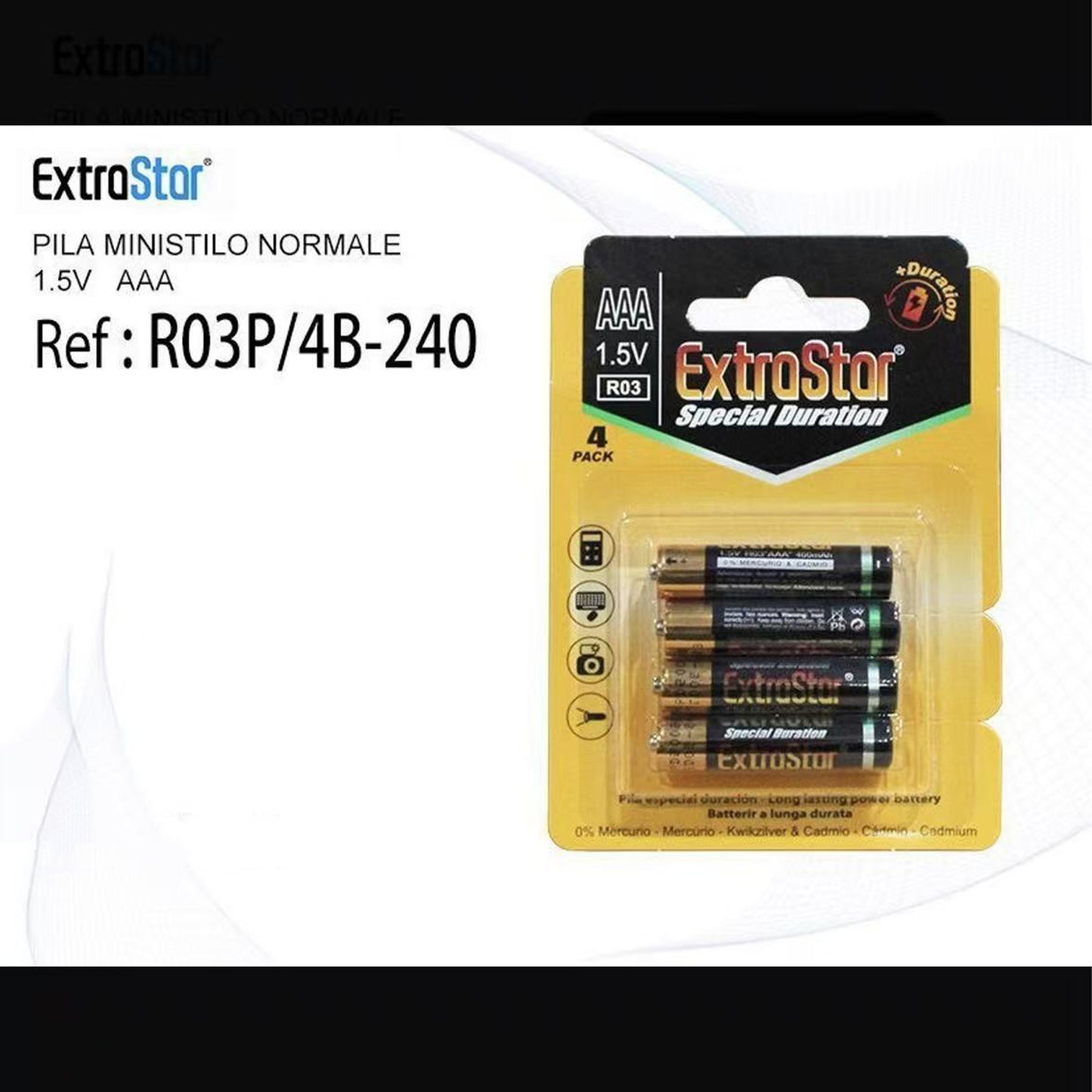 Batterie AAA Alcaline 1.5V – Pile Ministilo a Lunga Durata per Telecomandi, Mouse, Giocattoli – 48 Pezzi (12 Confezioni da 4) – A-R03P-4B-240