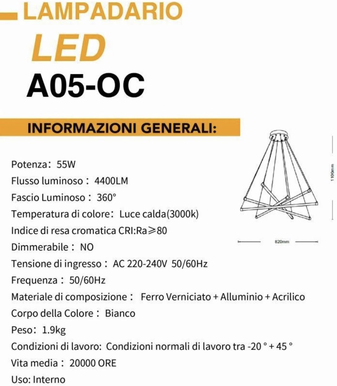 Lampadario LED SOLE 55W A05