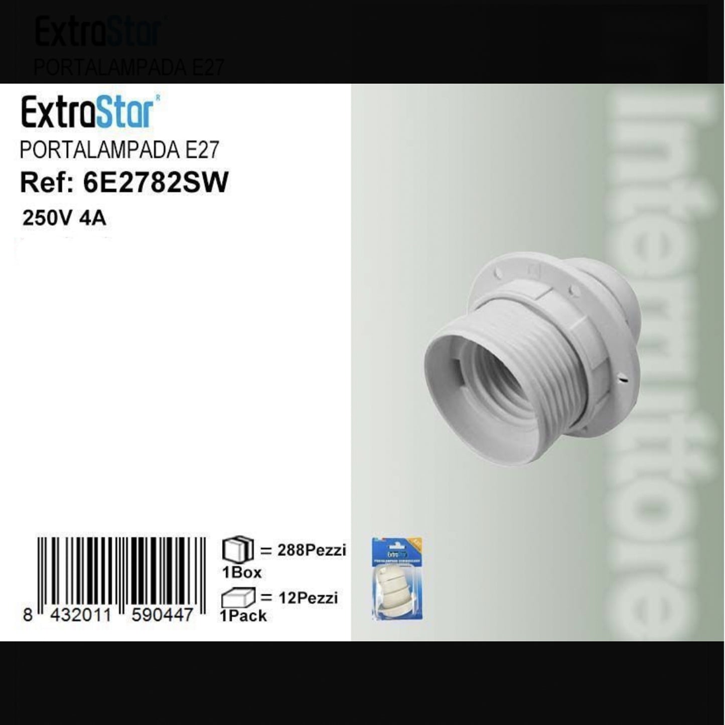 12 Pezzi Portalampada E27 in Termoplastica Bianca, Semifilettato, 250V 4A, Attacco E27 per Lampadine LED e Incandescenza – E2782SW