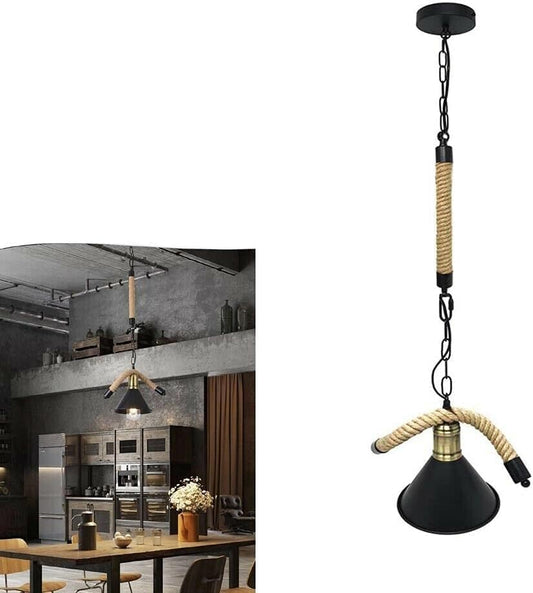 LAMPADARIO CORDA IN CANAPA PORTALAMPADA E27 PARALUME CAMPANA STILE RETRÒ B24-1