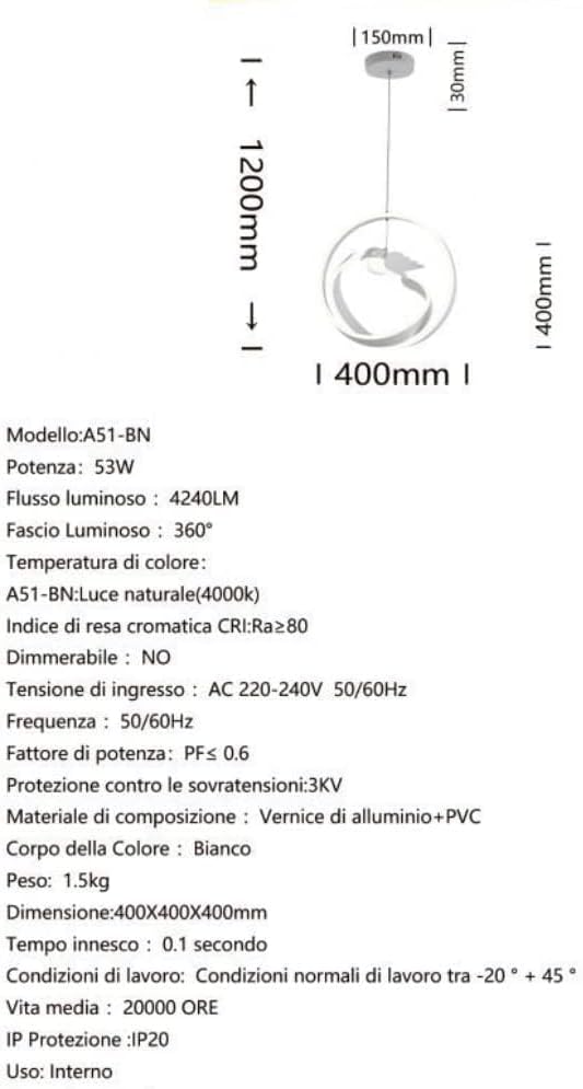 LAMPADARIO LED BIRD 53W A51