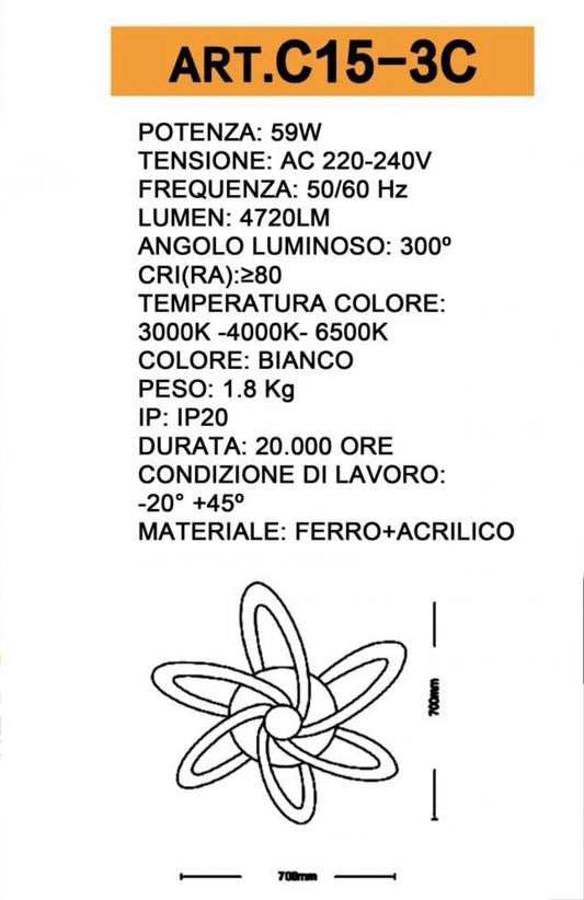 TEKHOME Plafoniera LED 59W Ø Decorativa, 3 Colori Selezionabili 3000K-4000K-6500K, Luce Soffitto Rotonda Moderna, Bianco, Senza Telecomando, per Soggiorno Camera Corridoio C15-3C