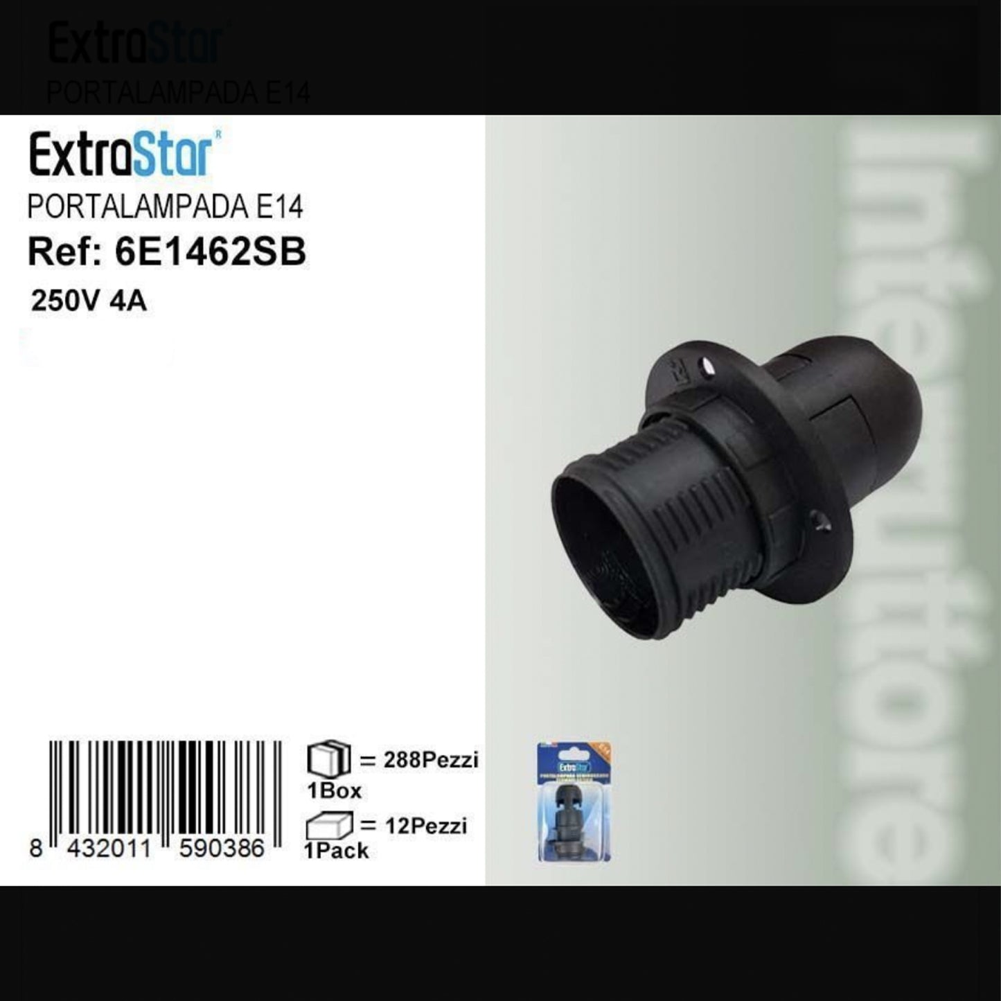 12 Pezzi Portalampada E14 in Termoplastica Nera Semifilettata, Attacco E14, 250V 4A, per Lampadine LED e Tradizionali – E1462SB