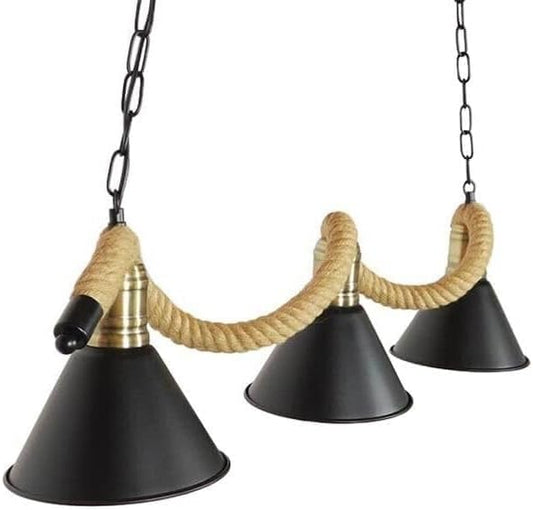 Lampadario da soffitto con corda in canapa vintage retrò lampada con 3 paralumi a campana E27 da soffitto arredamento rustico B24-3