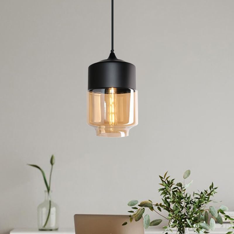 Lampadario Industriale E27 Lampada a Sospensione Paralume in Vetro Luce a sospensione Vintage Creativa per Soggiorno Corridoio Camera da letto, Nero LP-14N