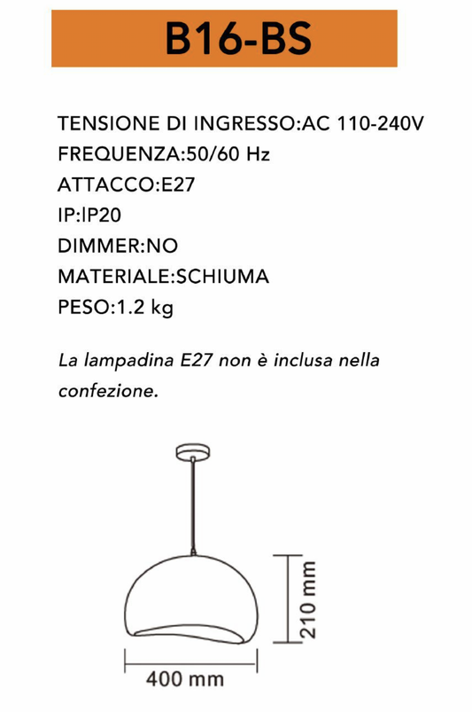 TEKHOME Lampada a Sospensione Design Moderno Bianco Opaco in Schiuma, Attacco E27, Paralume Testurizzato, Ø40/50/60cm – Per Cucina, Sala da Pranzo, Soggiorno B16