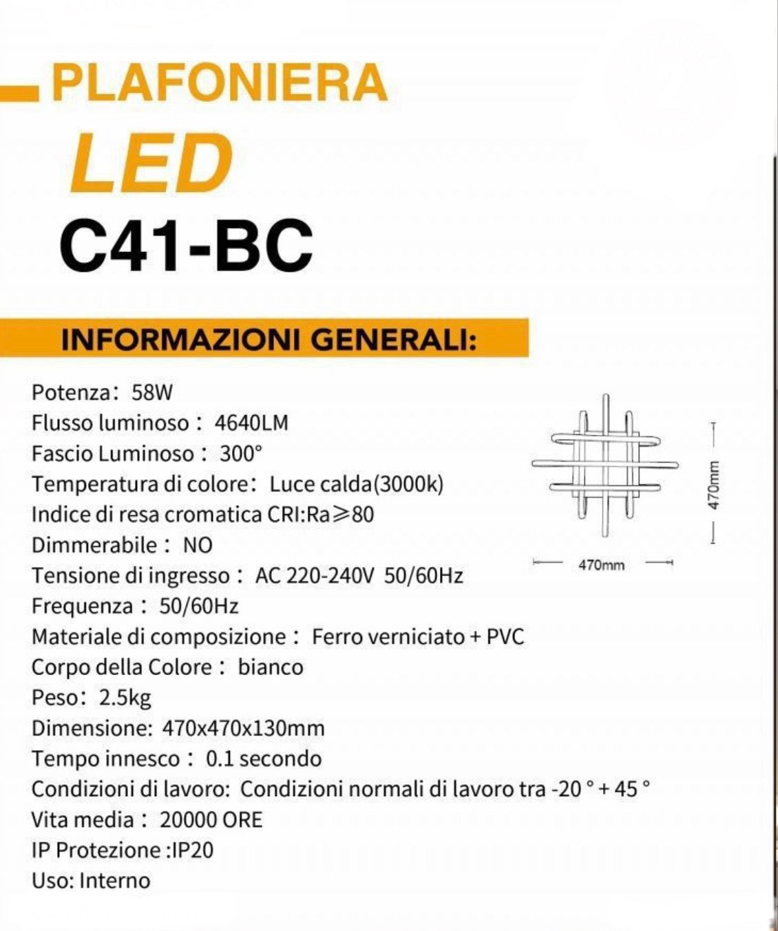 TEKHOME Plafoniera da Soffitto LED 58 W Lampadario Moderno Luce 6500k 4000k 3000k C41