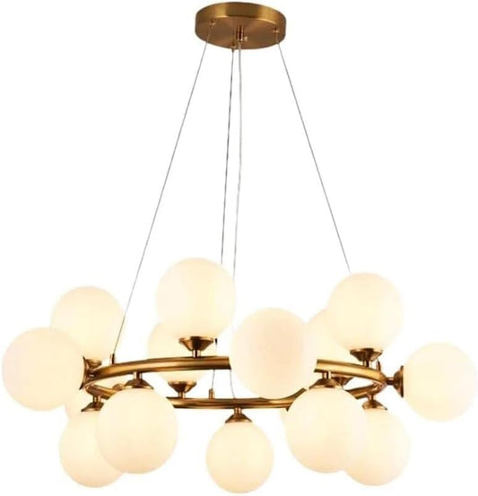 Lampadario a sospensione in metallo bronzo con 15 sfere sfera bianca attacco g9 B94