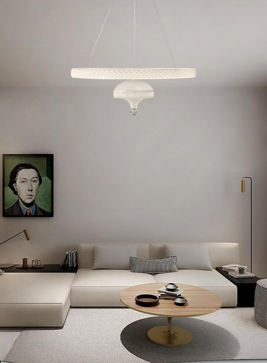 Lampadario LED Moderno 50W, Ø45cm, Bianco, 4000LM, 3000k/4000k/6500K,Soffitto Sospeso in Alluminio per Soggiorno, Cucina, Sala da Pranzo LP-17
