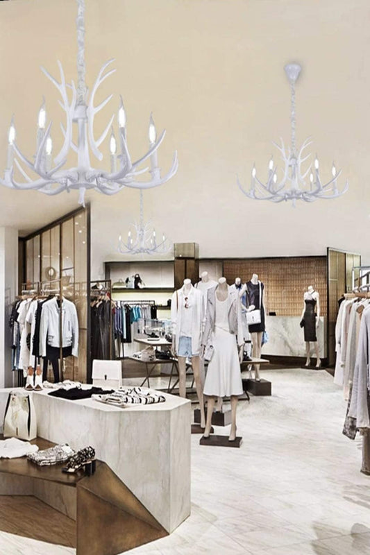 LAMPADARIO A SOSPENSIONE COUNTRY A CORNA DI CERVO CON 6 PORTALAMPADA CON ATTACCO E14 B48-B